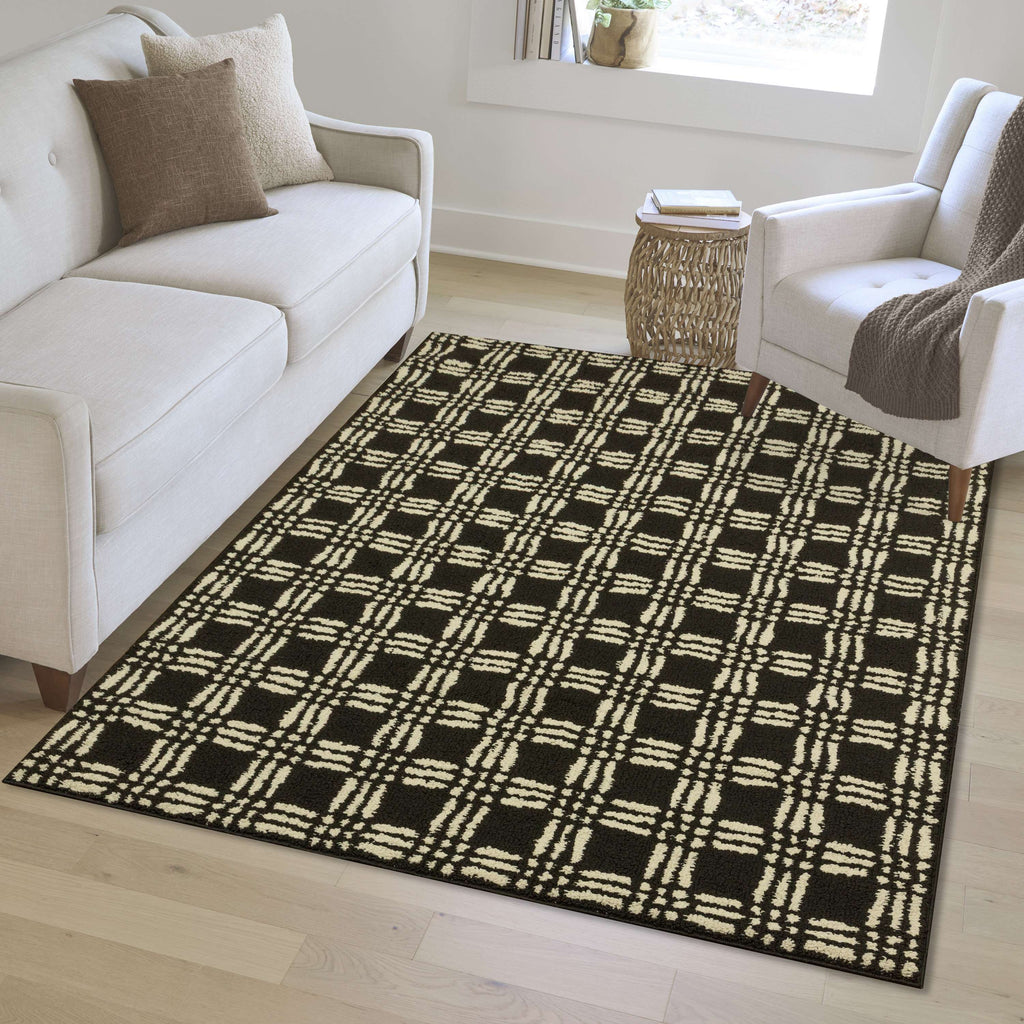 Velmora™ Transitional Grid Plaid Black Indoor Area Rug, 5 ft x 7 ft