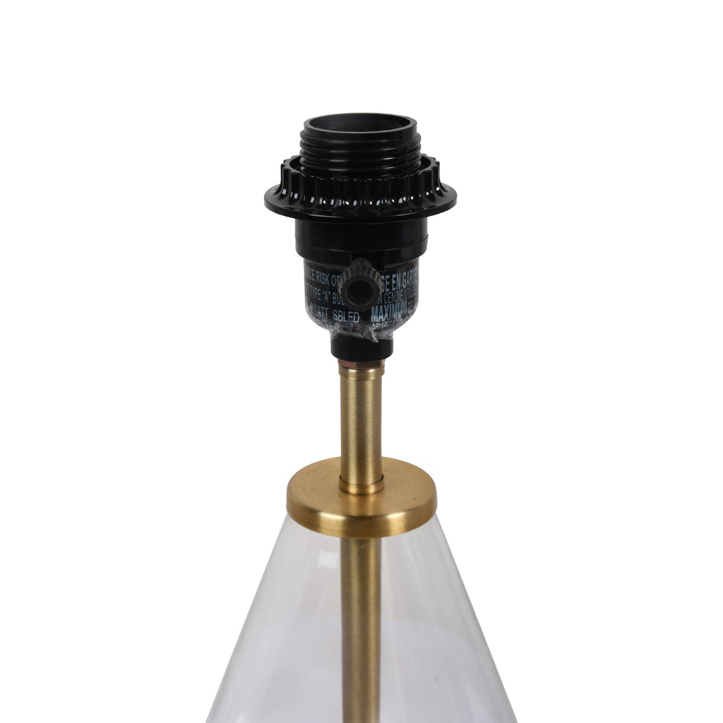 Velmora™ 18 in Clear Glass Table Lamp with Brass Metal Base and Beige Shade