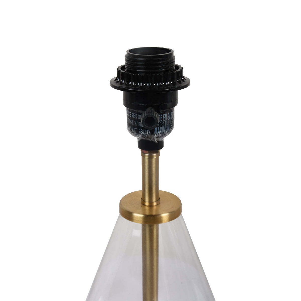 Velmora™ 18 in Clear Glass Table Lamp with Brass Metal Base and Beige Shade