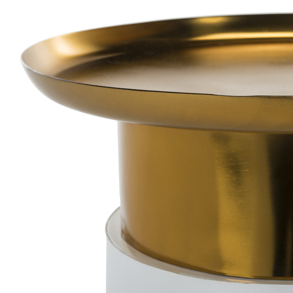 Velmora™ Zenith Round Modern Glam Tray Top Side Table, White/Gold