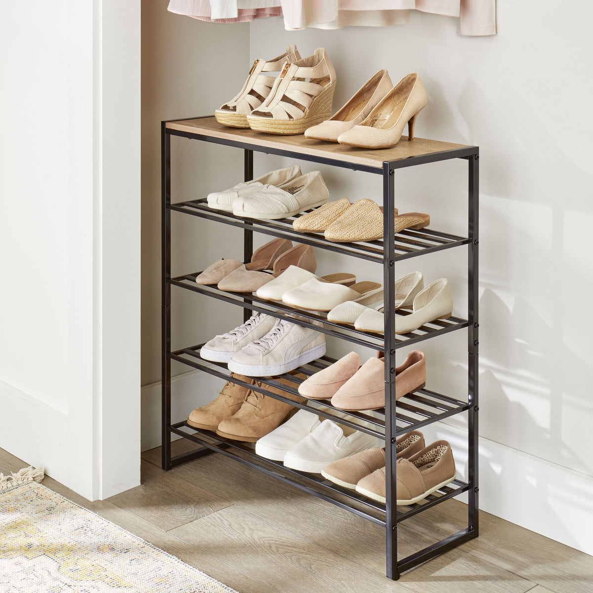 Velmora™ Jace 5-Tier Shoe Rack, Metal Steel, 15 Pairs of Shoes, Multi-Functional