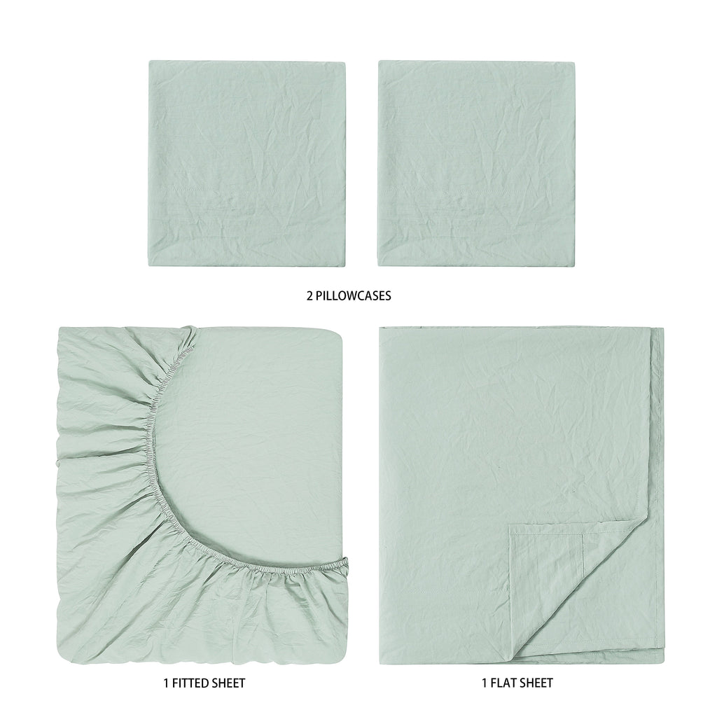 Velmora™ Washed Ultra Soft Microfiber Bed Sheet Set, King, Soft Sea, 4 Piece