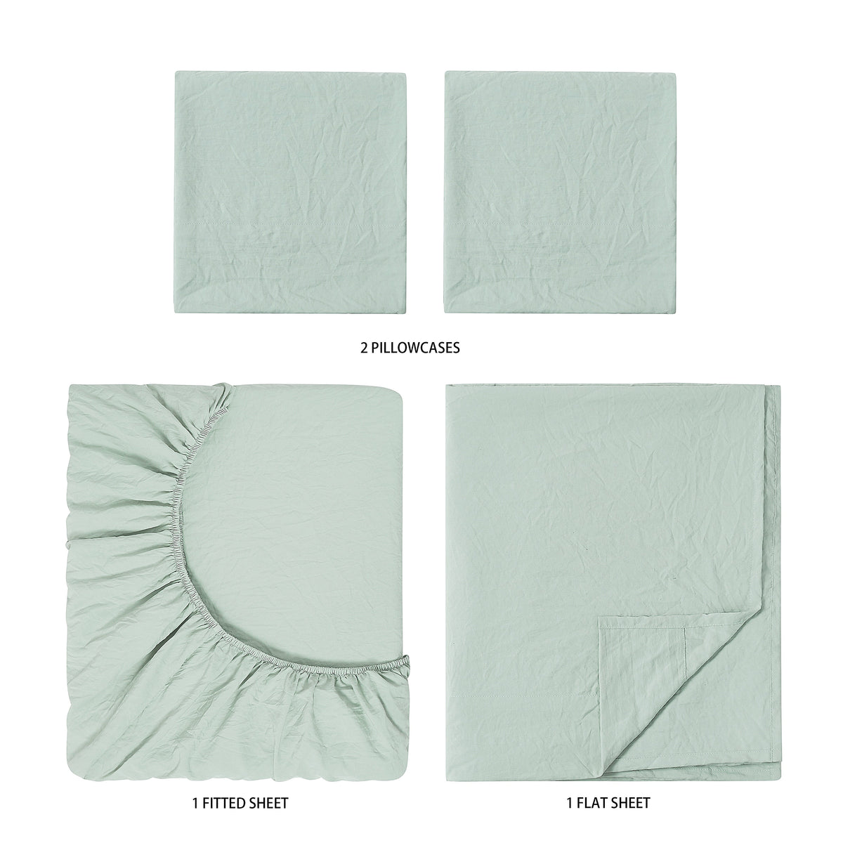 Velmora™ Washed Ultra Soft Microfiber Bed Sheet Set, King, Soft Sea, 4 Piece