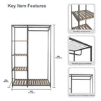 Velmora™ Farmhouse Style Gray Wood and Metal Clothes Rack with Garment Rod