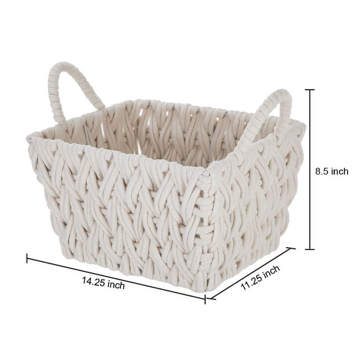 Velmora™ (2 pack) Medium White Woven Rope Decorative Storage Basket with Handles, 14.3 in x 11 in x 9 in