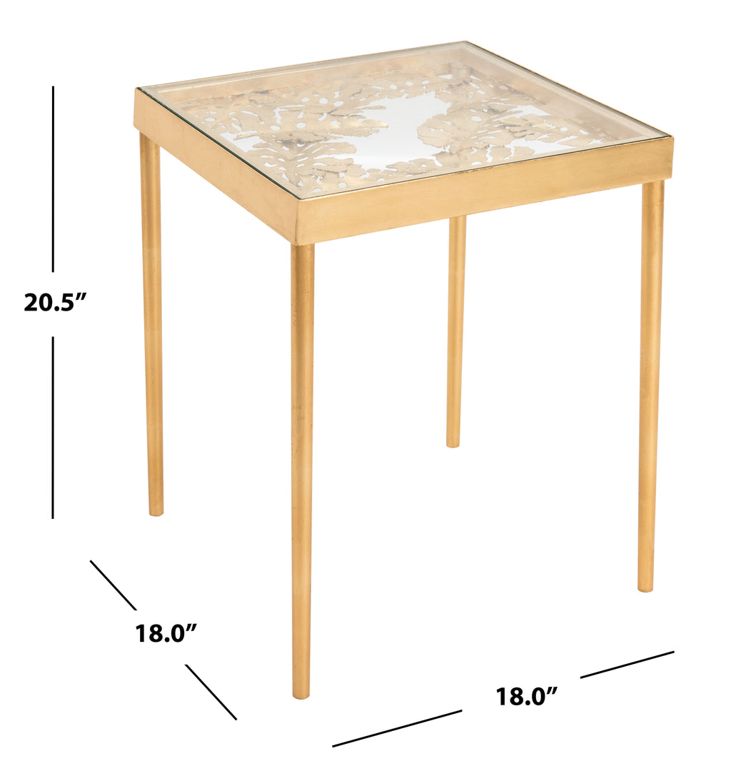 Velmora™ Leilani Modern Palm Leaf Glass Side Table, Gold Leaf