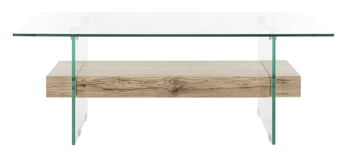Velmora™ Kayley Rectangular Modern Glass Coffee Table, Natural