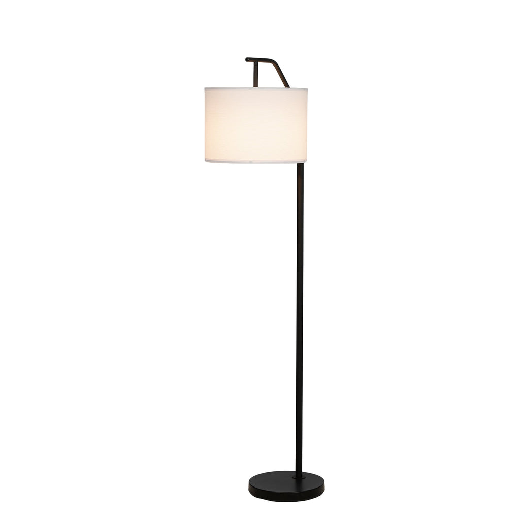 Velmora™ 62 in Black Metal Angled Downbridge Floor Lamp with White Linen Shade