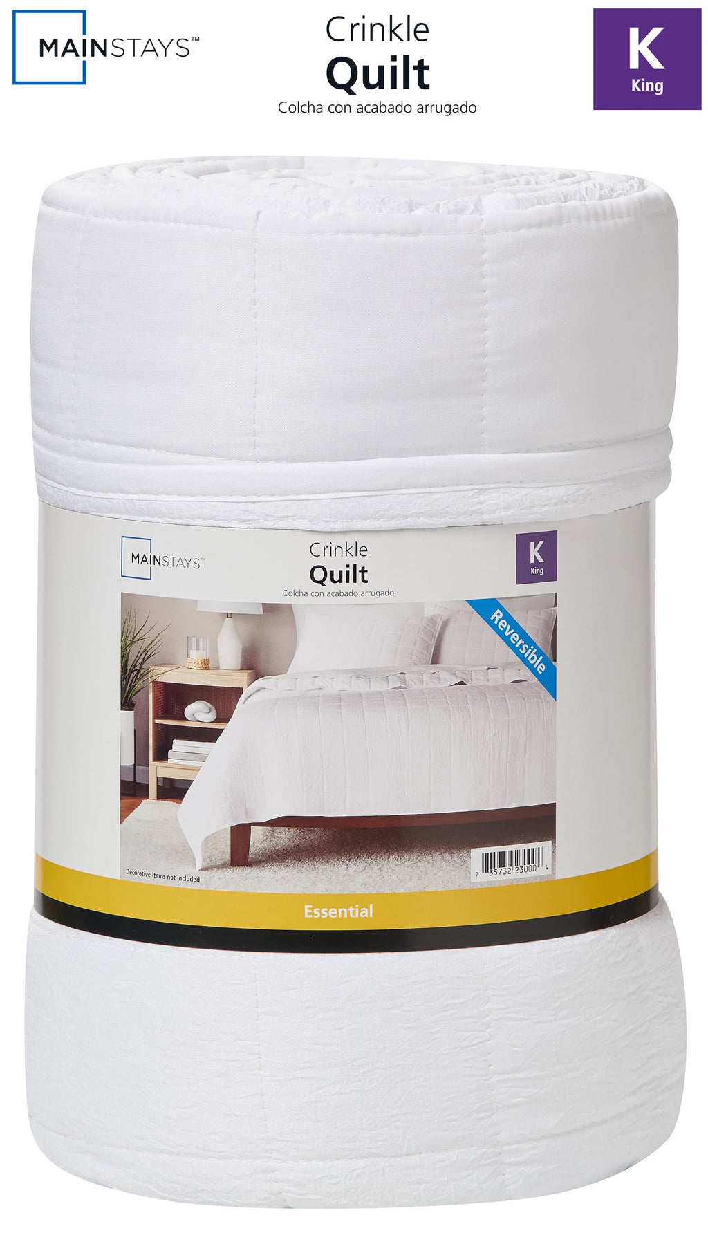 Velmora™ Crinkle Quilt, King, White, Soft Wash Microfiber Bedding