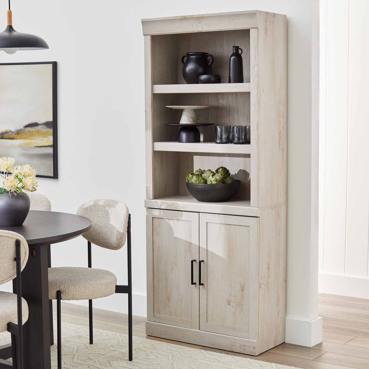 Velmora™ Glendale Bookcase With Doors, Rustic White Finish
