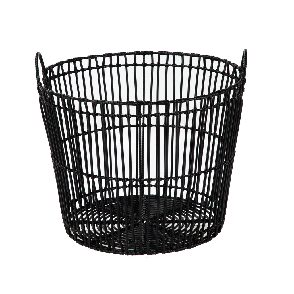 Velmora™ Large Black Poly Rattan Storage Baskets with Handles, Set of 2