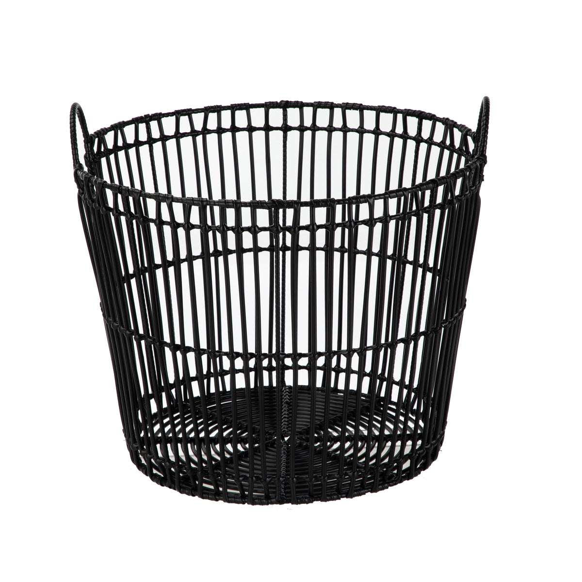 Velmora™ Large Black Poly Rattan Storage Baskets with Handles, Set of 2