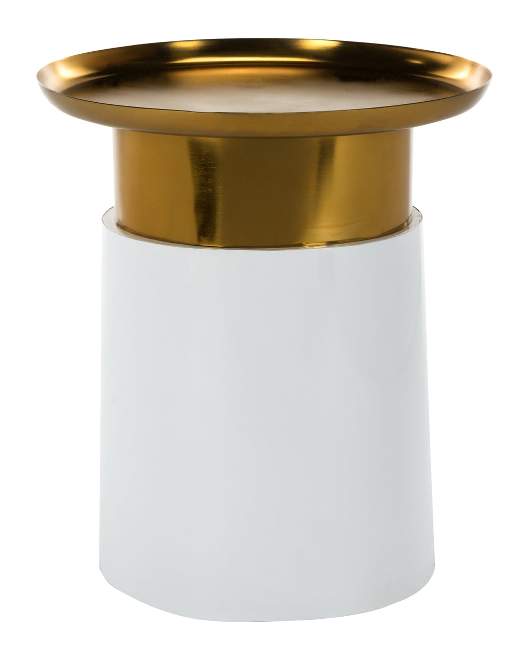 Velmora™ Zenith Round Modern Glam Tray Top Side Table, White/Gold
