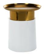 Velmora™ Zenith Round Modern Glam Tray Top Side Table, White/Gold