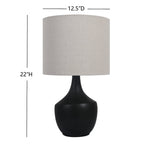 Velmora™ 22 in Black Ceramic Table Lamp with Oatmeal Linen Shade