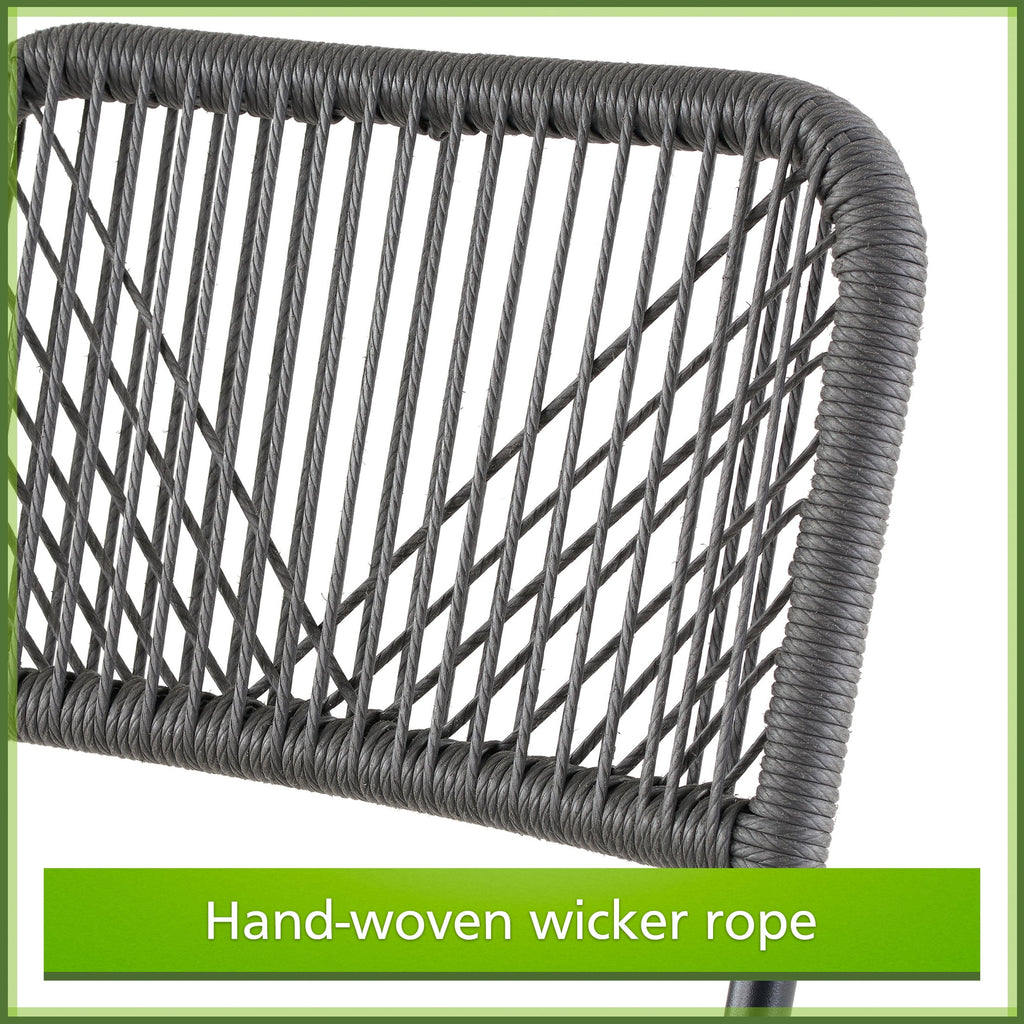 Velmora™ 3-Piece Steel and Wicker Rope Folding Outdoor Patio Bistro Set, Gray/Black