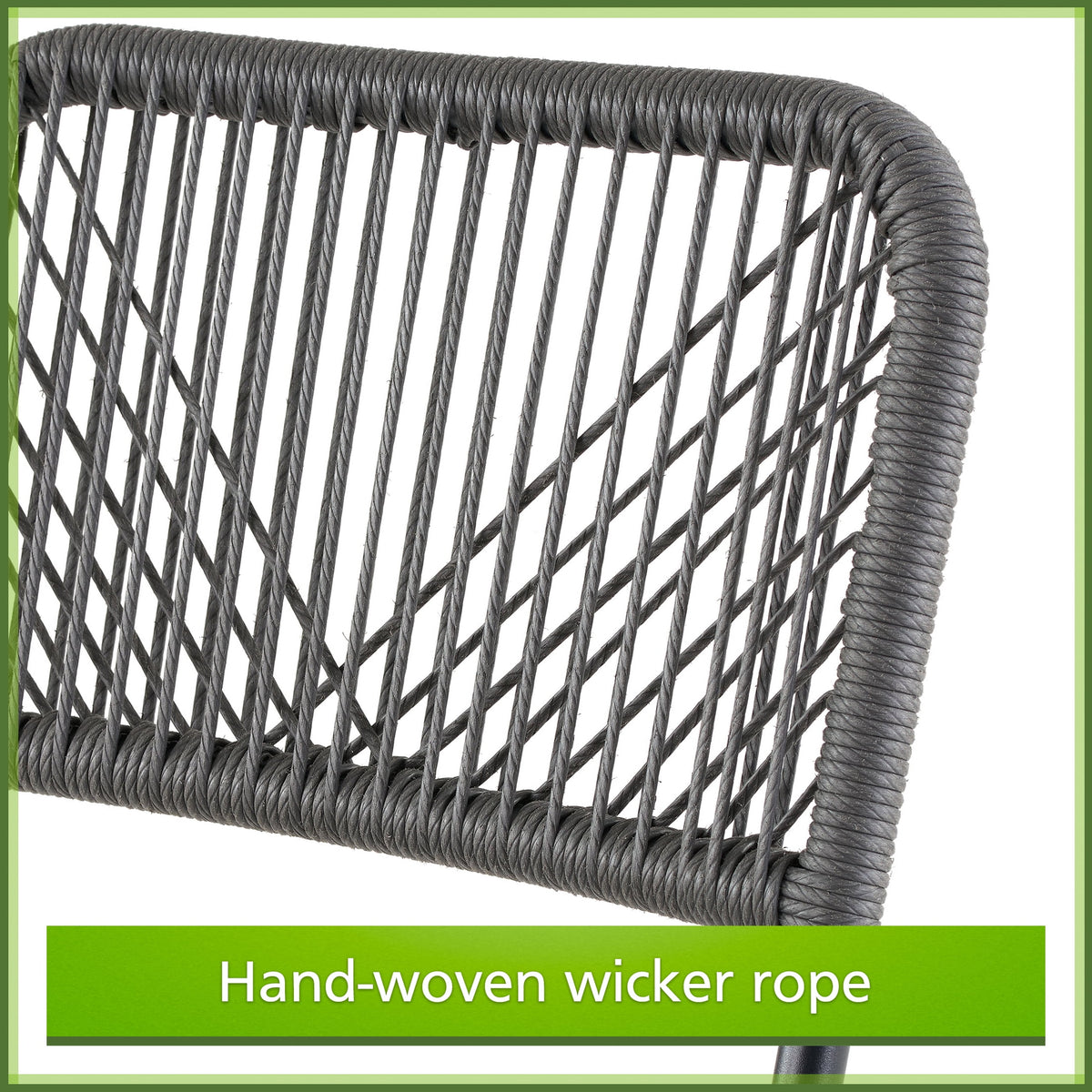 Velmora™ 3-Piece Steel and Wicker Rope Folding Outdoor Patio Bistro Set, Gray/Black