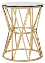 Velmora™ Couture Delsy Geometric Round Glass Top End Table, Gold