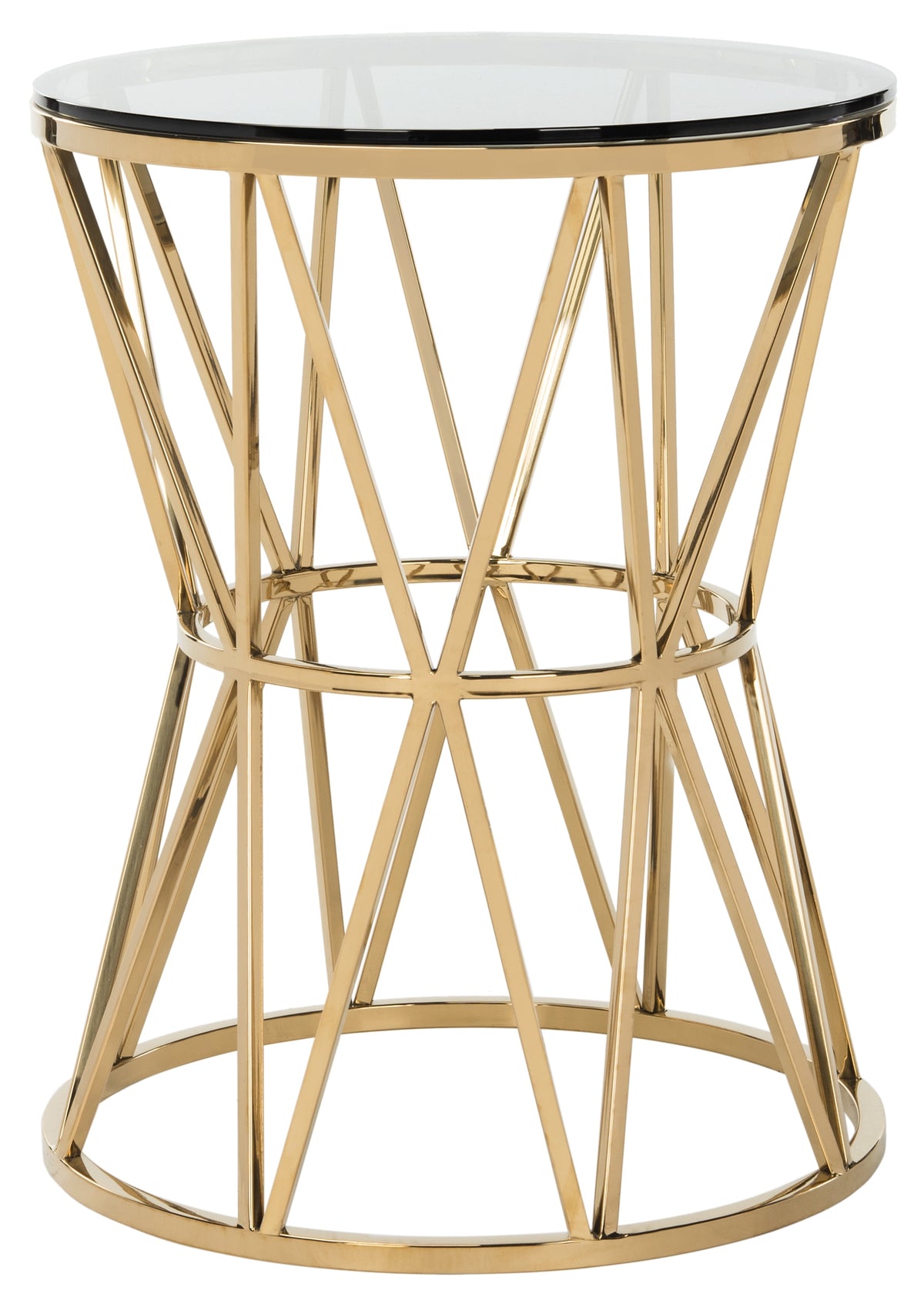 Velmora™ Couture Delsy Geometric Round Glass Top End Table, Gold