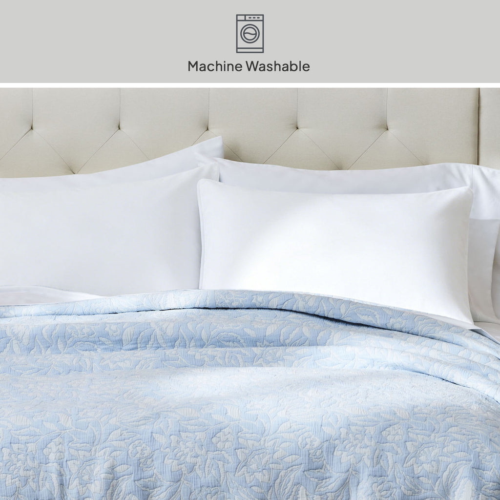 Velmora™ Floral Matelassé Quilt, King, Blue Bedding