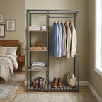 Velmora™ Farmhouse Style Gray Wood and Metal Clothes Rack with Garment Rod