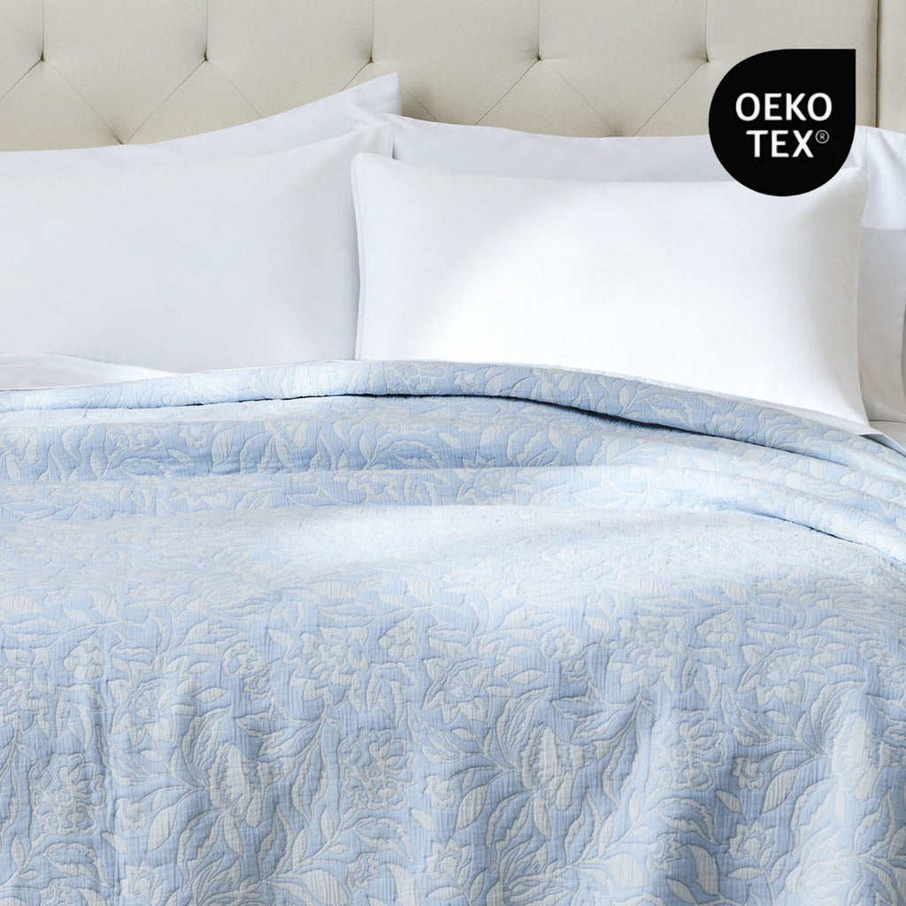 Velmora™ Floral Matelassé Quilt, King, Blue Bedding