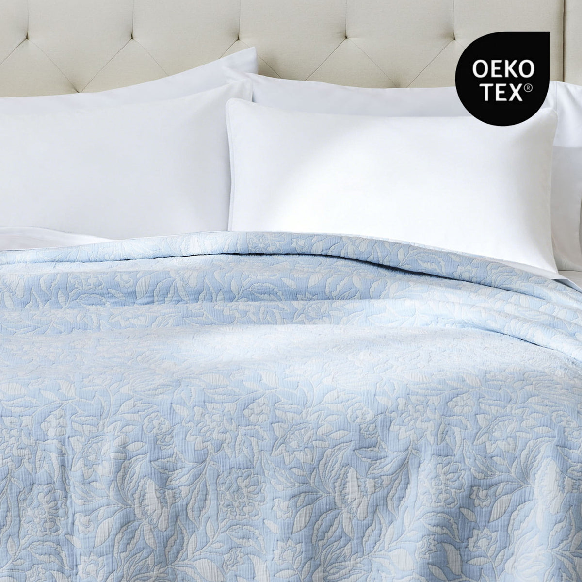 Velmora™ Floral Matelassé Quilt, King, Blue Bedding