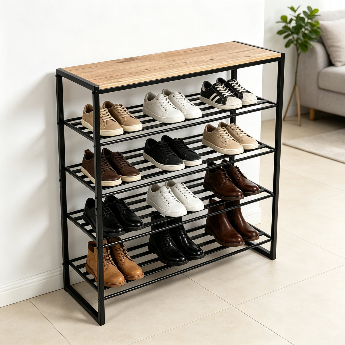 Velmora™ Jace 5-Tier Shoe Rack, Metal Steel, 15 Pairs of Shoes, Multi-Functional