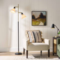 Velmora™ 68"H Metal Floor Lamp with Adjustable Dual Shades, Black and Gold Finish, White Linen Shades