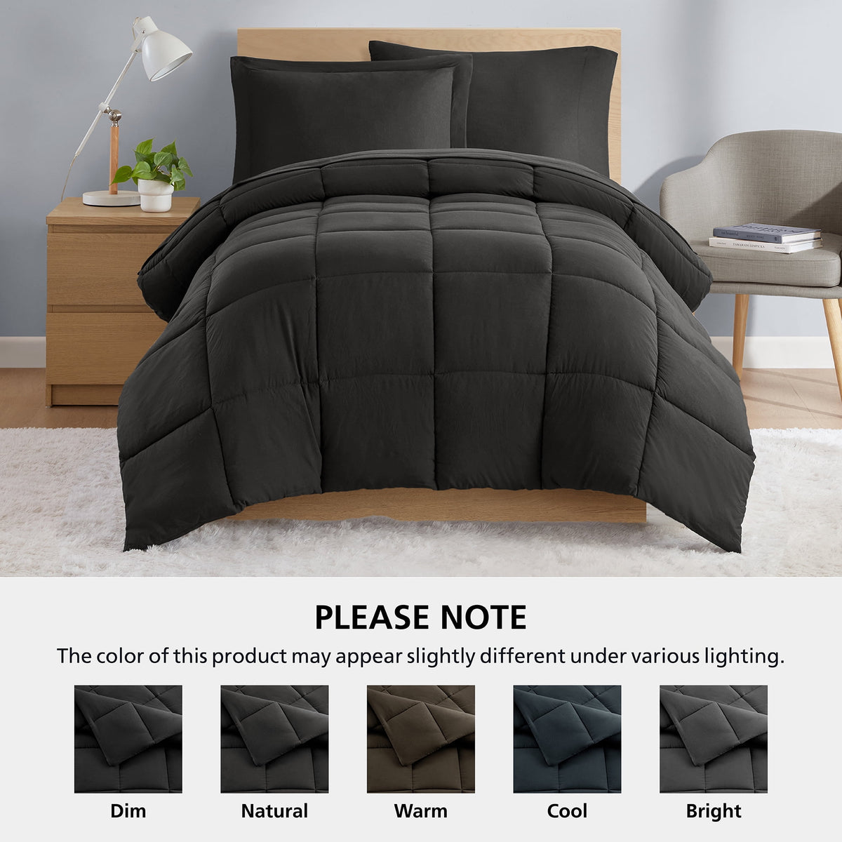 Velmora™ Down Alternative Reversible 5-Piece Bed-in-a-Bag Comforter Set, Black, Twin/Twin-XL
