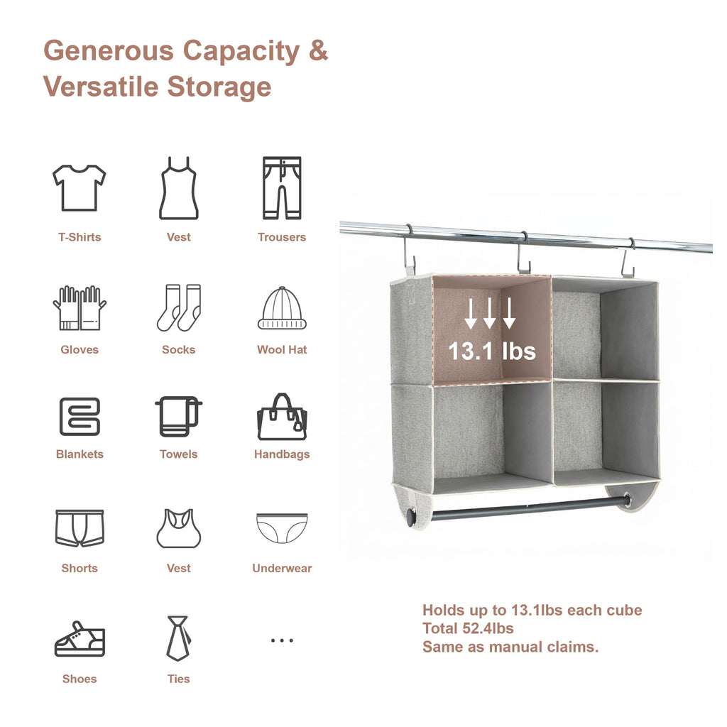 Velmora™ (2 pack) 4-Shelf Gray Hanging Closet Organizer with Rack