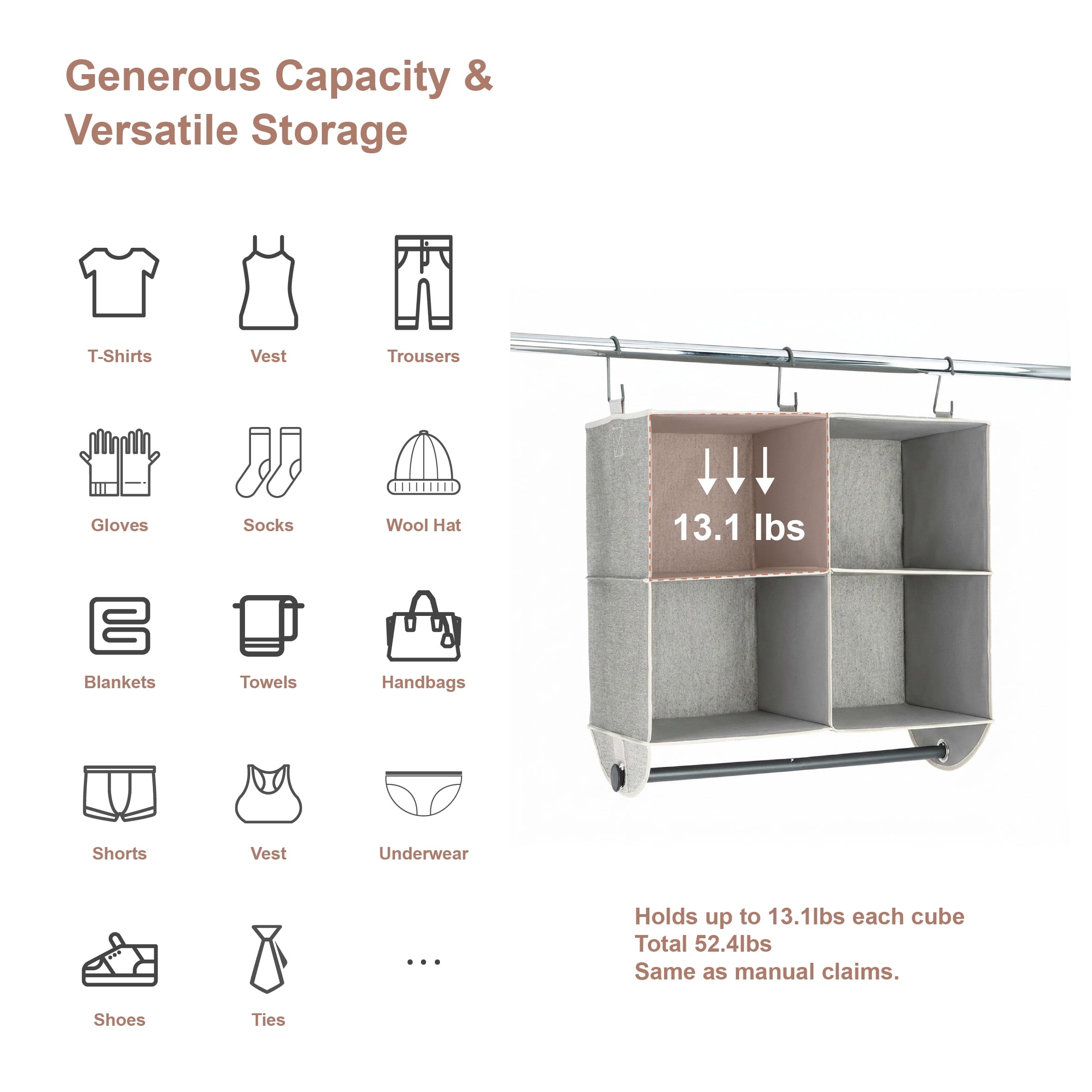Velmora™ (2 pack) 4-Shelf Gray Hanging Closet Organizer with Rack