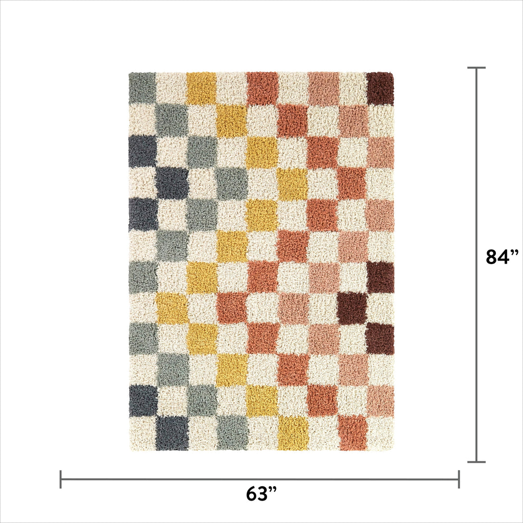 Velmora™ Rainbow Checkered Shag Indoor Area Rug, Multicolor, 5 ft 3 in x 7 ft