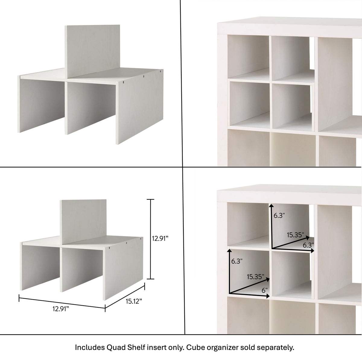 Velmora™ (4 pack) Quad Shelf Insert for Cube Organizers, White Texture