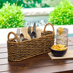 Velmora™ (2 pack) Beige & Black Resin Rattan Oval Utensil Caddy With Metal Frame