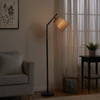 Velmora™ 60 in Boho Black Angled Floor Lamp with Rattan Shade