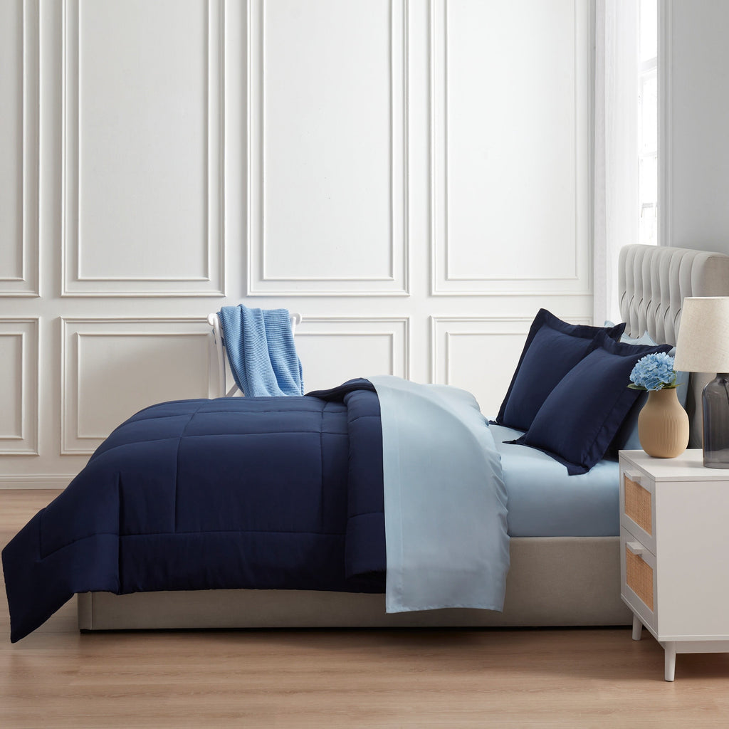Velmora™ Reversible 7-Piece Bed-in-a-Bag Bedding Set, Queen, Navy