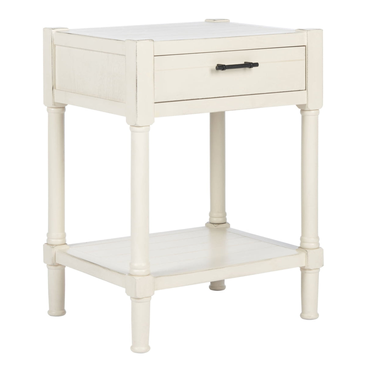 Velmora™ Filbert Solid Rustic 1 Drawer Accent Table, Distressed White