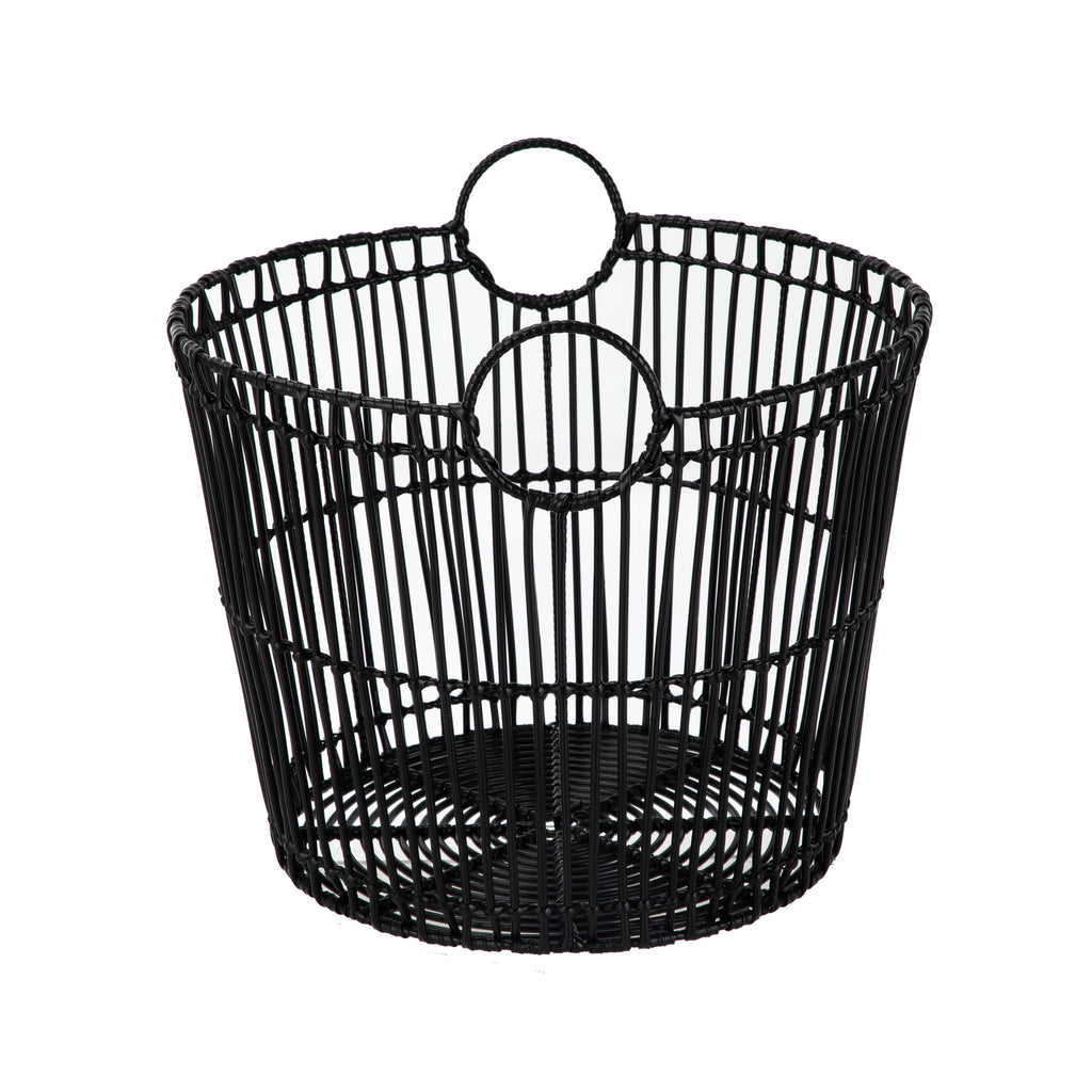 Velmora™ Large Black Poly Rattan Storage Baskets with Handles, Set of 2