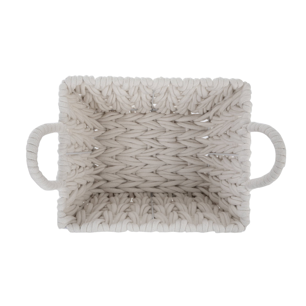Velmora™ (2 pack) Medium White Woven Rope Decorative Storage Basket with Handles, 14.3 in x 11 in x 9 in