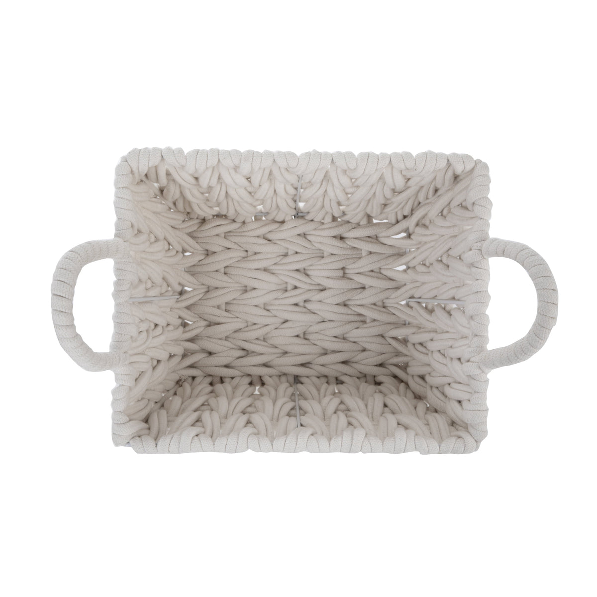 Velmora™ (2 pack) Medium White Woven Rope Decorative Storage Basket with Handles, 14.3 in x 11 in x 9 in