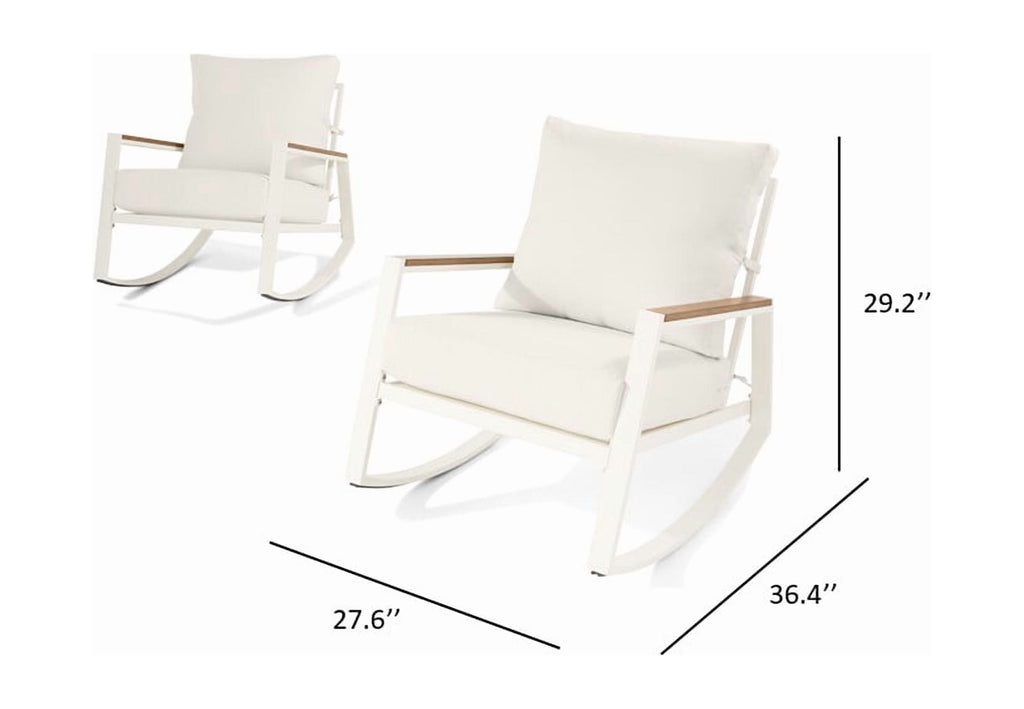 Velmora™ Marlow Outdoor Patio Rocking Chairs, 2-Pack, White Frame with Cream Cushions