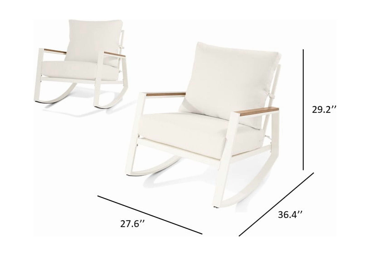 Velmora™ Marlow Outdoor Patio Rocking Chairs, 2-Pack, White Frame with Cream Cushions
