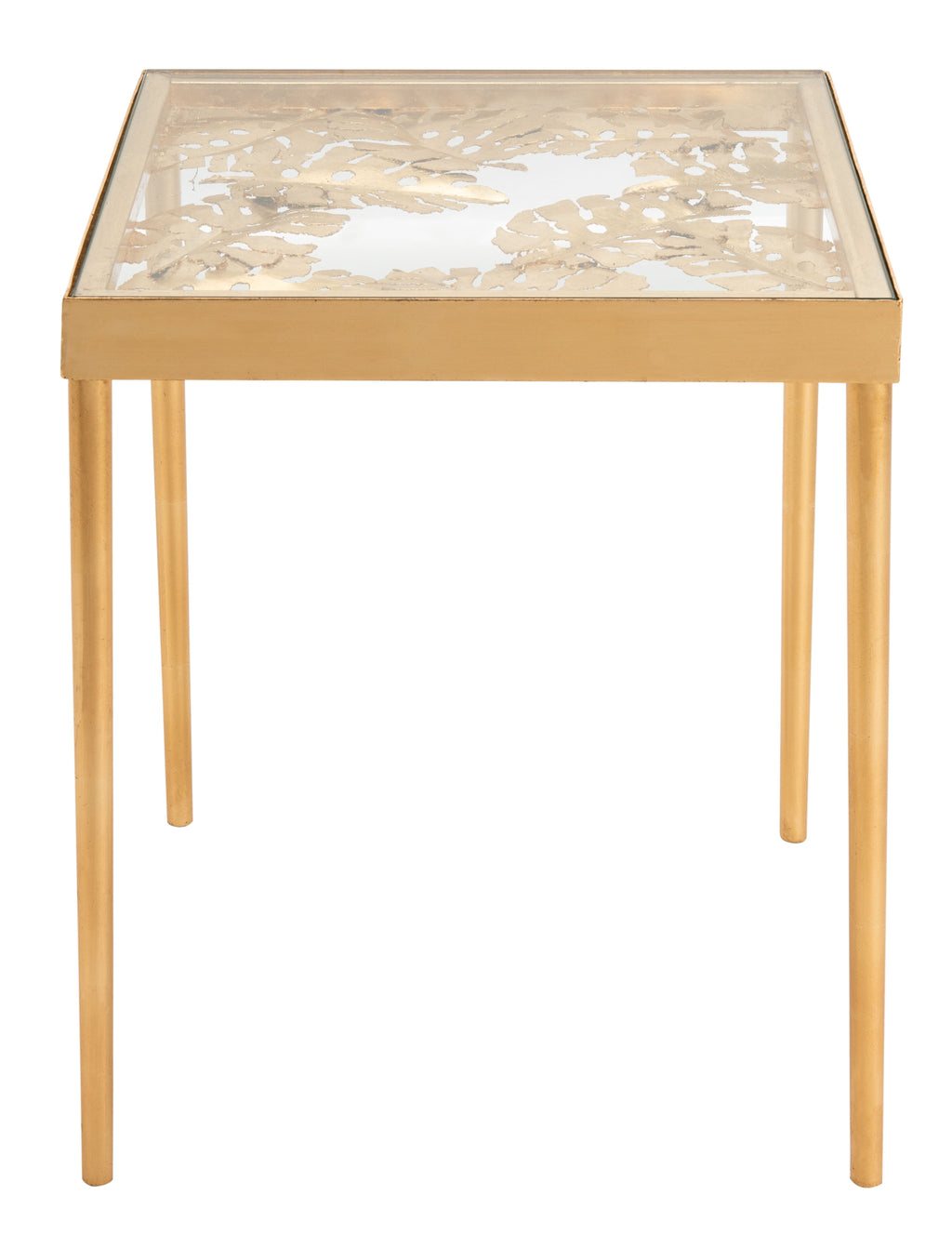 Velmora™ Leilani Modern Palm Leaf Glass Side Table, Gold Leaf