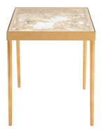 Velmora™ Leilani Modern Palm Leaf Glass Side Table, Gold Leaf