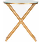 Velmora™ Riona 23 in. H Round Top Cross Legs Accent Table, Gold/White Glass