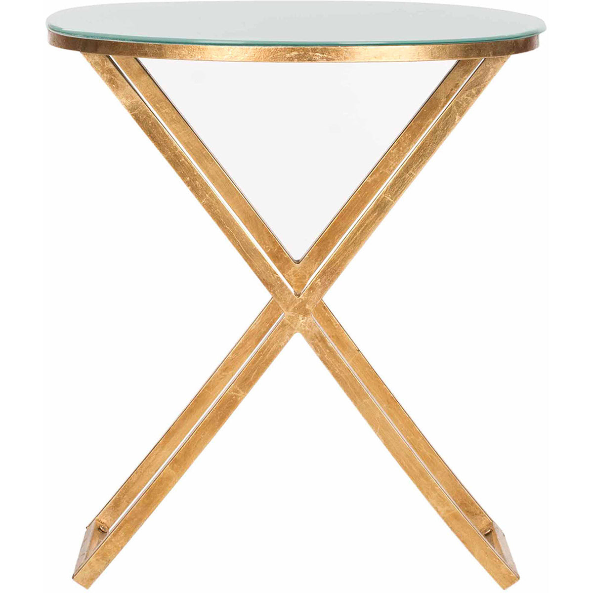 Velmora™ Riona 23 in. H Round Top Cross Legs Accent Table, Gold/White Glass