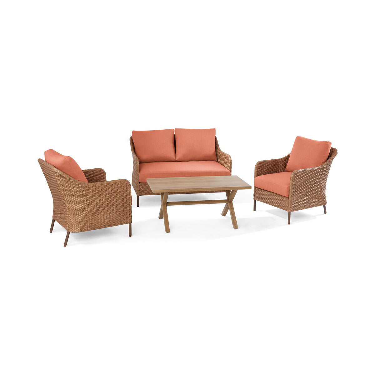 Velmora™ Chelsea 4-Piece Outdoor Patio Deep Seating Set with Terracotta Cushions