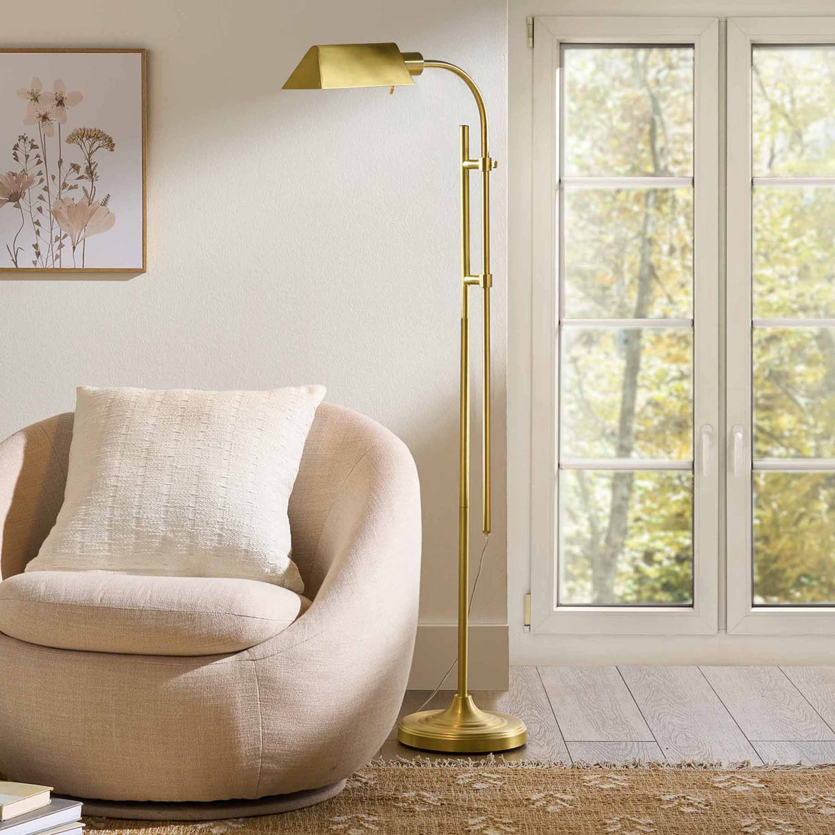Velmora™ 1-Light Modern Adjustable Brass Floor Lamp Gold