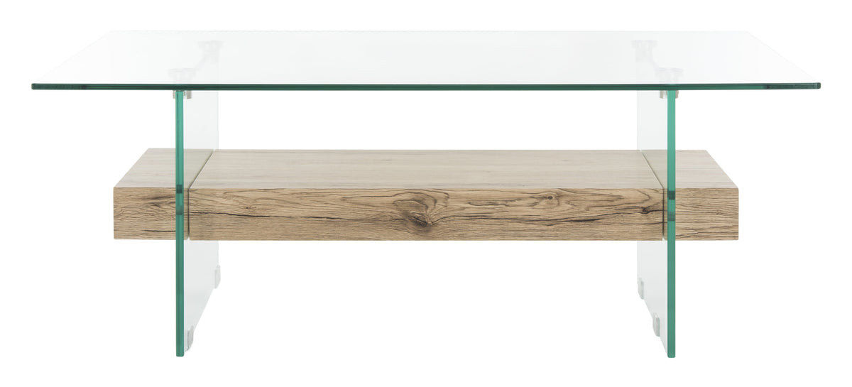 Velmora™ Kayley Rectangular Modern Glass Coffee Table, Natural